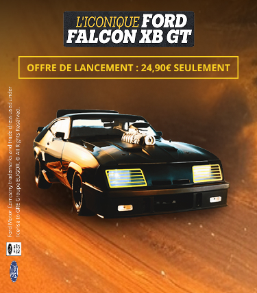 L’iconique Ford Falcon XB GT. Offre de lancement : 24,90€ seulement. Construisez ce modèle iconique des années 70 et assemblez votre maquette à l’échelle 1/8ème. Facile à monter, échelle 1/8ème. Je fonce, nouvel onglet